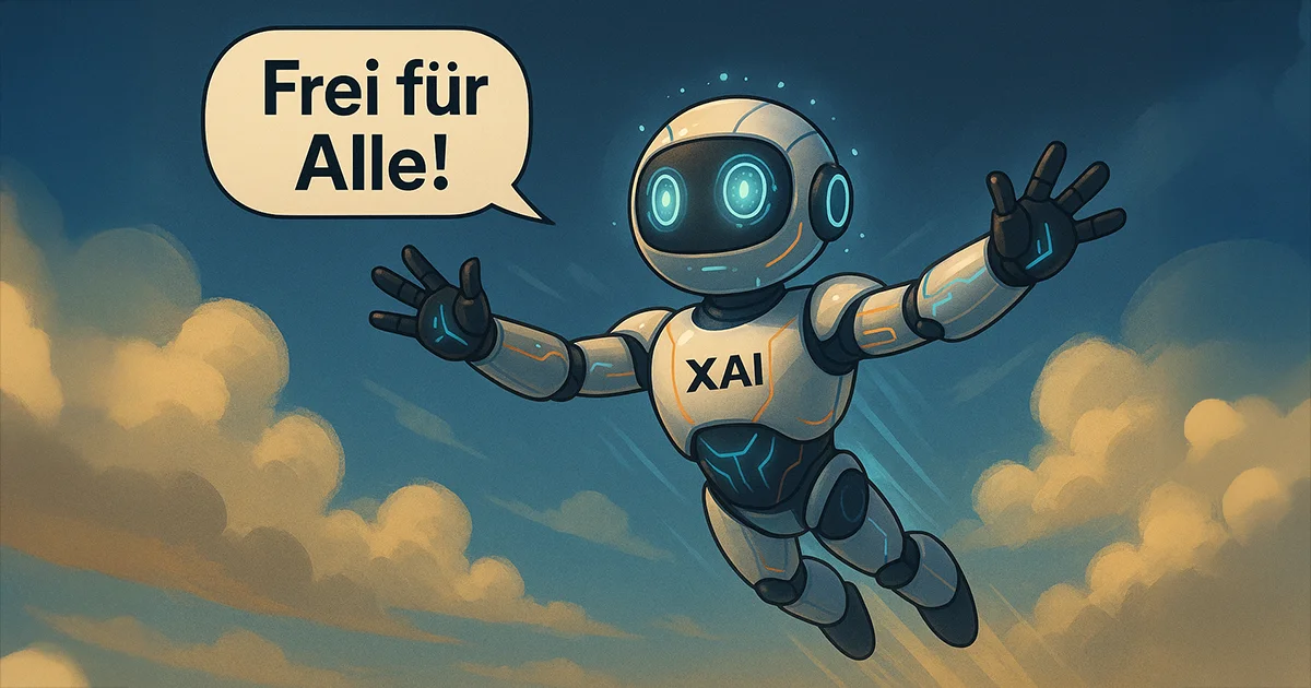 Ein Grok Bot fliegt durch die Luft